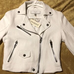 White Cotton Crepe Motorcycle Jacket Blank NYC SO ICE Zip Up Edgy Topper NWT